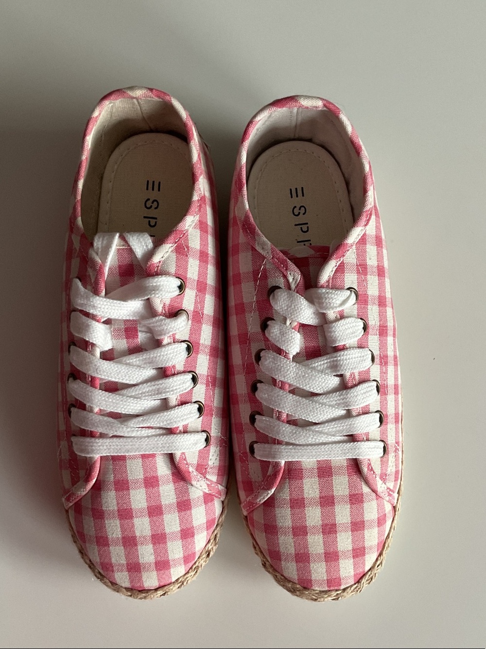Esprit Pink Gingham Lace-Up Sneakers